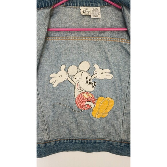 Vintage Disney Store Denim Jean Jacket Cropped Embroidered Mickey Mouse X-Large - Picture 9 of 16